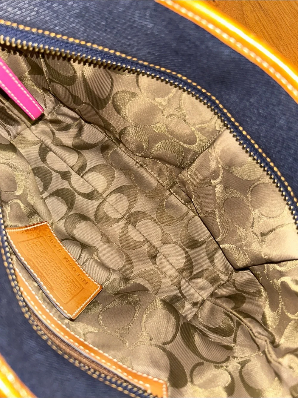 Coach Mini Hampton Denim Tote with Pink Accents